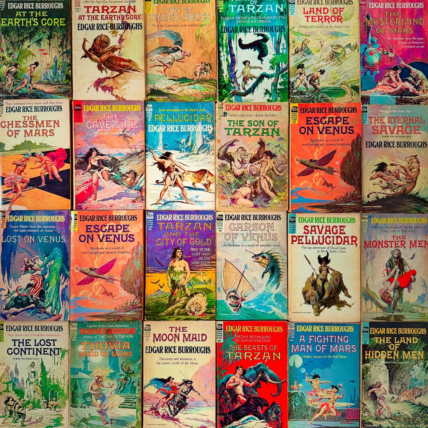 ✨ Vintage Adventure Awaits ✨
Step back into the golden age of pulp with this incredible collection of Edgar Rice Burroughs paperbacks — the imagination behind Tarzan, Pellucidar, John Carter of Mars, and more. 🌍⚔️📚
From lost civilizations to interplanetary battles, these covers capture the wild storytelling and iconic artwork that made Burroughs a cornerstone of fantasy & science fiction.
🔸 Tarzan’s jungle epics
🔸 The exotic worlds of Mars & Venus
🔸 Hidden lands & forgotten empires
🔸 Classic pulp adventures that inspired generations
Perfect for collectors, Burroughs fans, or anyone who loves the thrill of vintage paperbacks.
📖 Which Burroughs world would you escape to first — the jungles of Tarzan, the depths of Pellucidar, or the red sands of Mars?
#EdgarRiceBurroughs #Tarzan #JohnCarterOfMars #PulpFiction #VintagePaperbacks #SciFiHistory #Bookstagram #VintageBooks #FantasyBooks #AdventureAwaits
