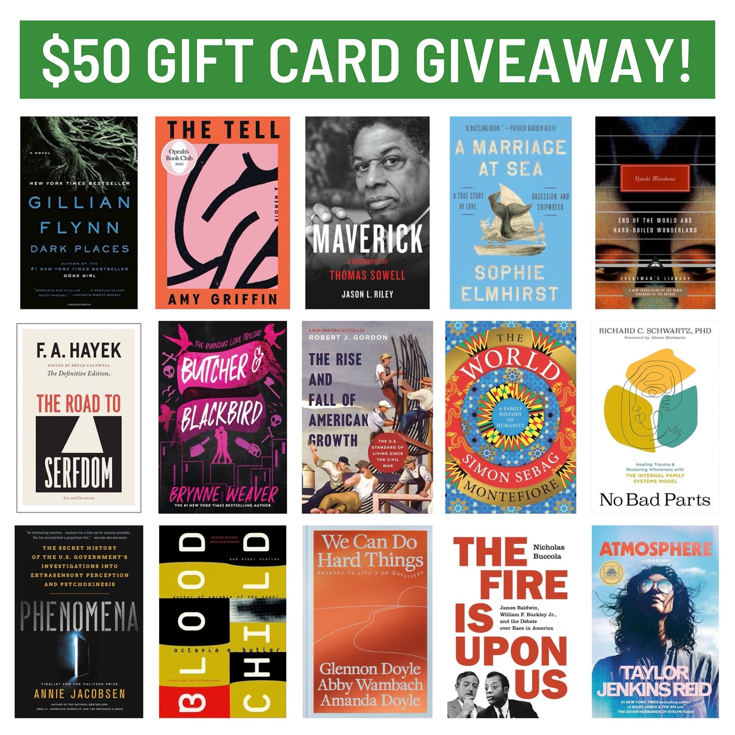 📚💰 $50 Gift Card Giveaway! 💰📚
✨✨✨We have a winner…. Congrats to @jeni.shirley !✨✨✨
We (Rian & Alyssa) have been reading a lot lately, and thought we’d turn it into a fun little challenge for you.
Take a look at these books 👀 … Can you guess who read which ones?
👉 The first person to correctly guess 5 of Rian’s books and 5 of Alyssa’s books wins a $50 Big Story gift card! 💰
Drop your guesses in the comments — and may the best book sleuth win. 🕵️♀️📖
#ReadMoreBooks #ExpandYourMind #BookGiveaway #ReadLocal #InBendOregon #LeadersAreReaders