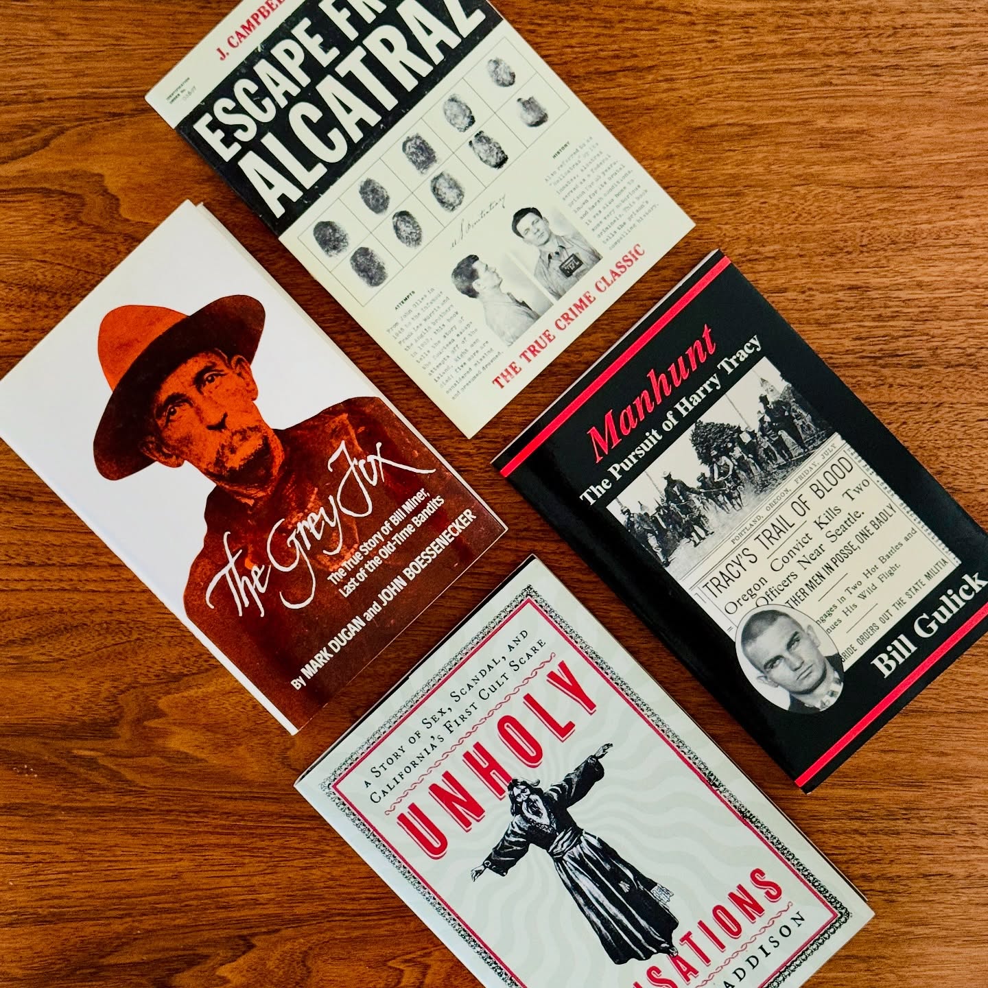 🤠Bandits, Cults, Alcatraz, and a Local Manhunt.
True crime, frontier legends, and wild California lore — these reads are straight out of an old Western fever dream.
🔸 The Grey Fox — the true story of the aging gentleman bandit who outsmarted sheriffs and charmed the press.
🔸 Manhunt: The Pursuit of Harry Tracy — the infamous Oregon outlaw whose final stand became the stuff of Northwest legend.
🔸 Escape from Alcatraz — the definitive account of the men who dared the impossible from America’s most notorious prison.
🔸 Unholy Sensations — scandal, sex, and hysteria in early California — the state’s first great media circus.
📚 Find them in our True Crime & Old West section — where history still feels dangerous.
#InBend #TrueCrime #OldWest #OregonHistory #Bookstagram #IndieBookstore #BookNerd #PNWReaders