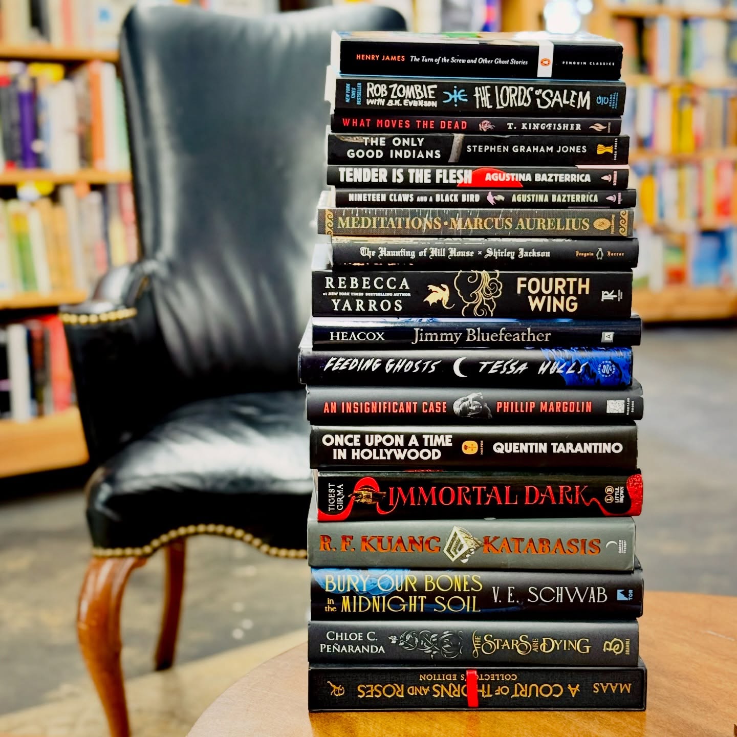 We like it dark! 🖤
Ghost stories. Cannibals. Stoics. Dragons.
The beautiful, the unsettling, the obsessive.
A stack of books for long nights and brave readers!